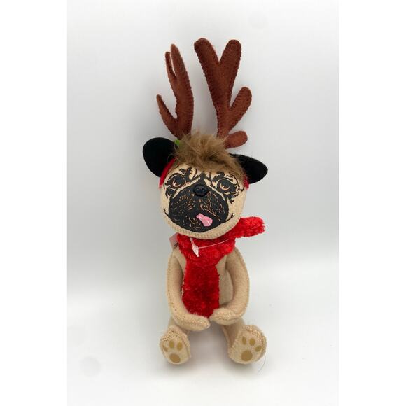 Annalee 5 inch Cozy Pug Dog Reindeer Cloth Figure 2012 New with Tags - Picture 1 of 14
